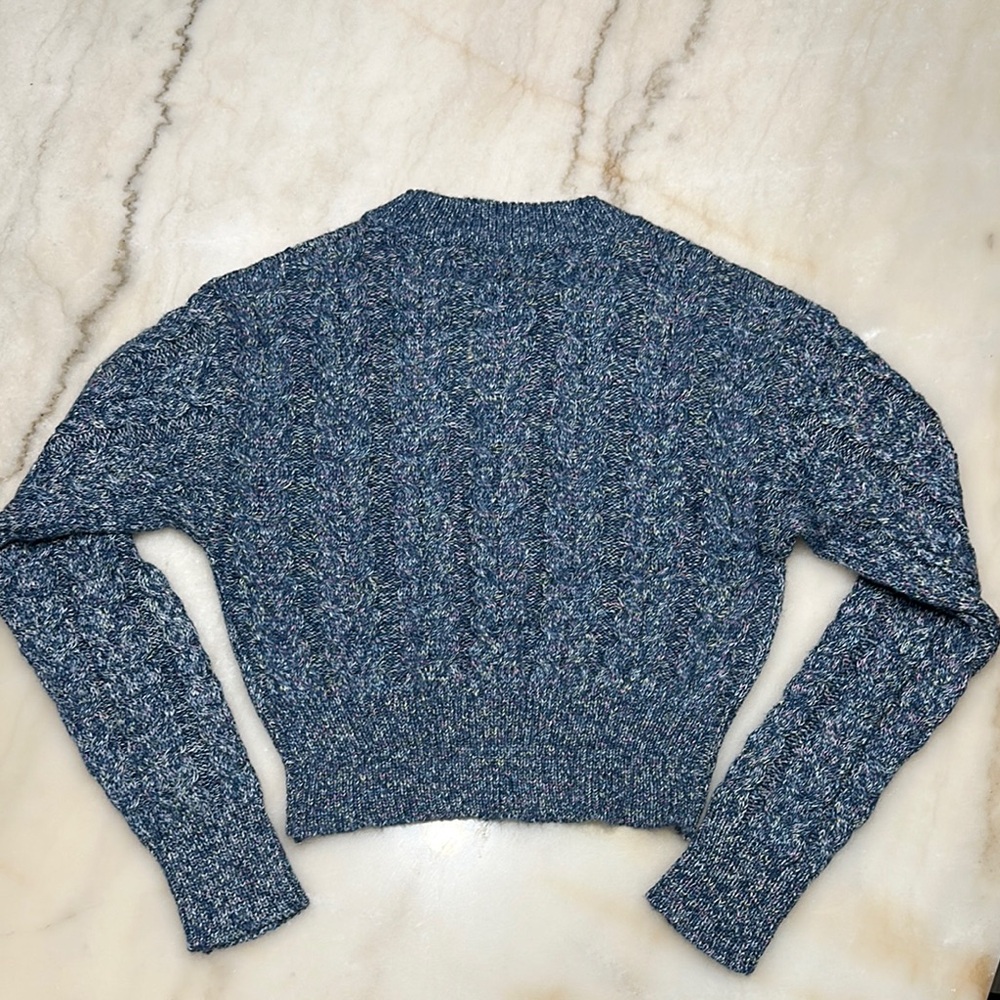 Ashley By 26 International • Blue Crew Neck Sweater Chunky Knit Cropped - M - Picture 7 of 9